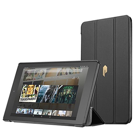 Fire HD 8 Case, Poetic Slimline Series [Lightweight] [Ultra-slim] PU Leather Slim-Fit Trifold Cover Stand Folio Case for Amazon Fire HD 8 (2016) Black/Black