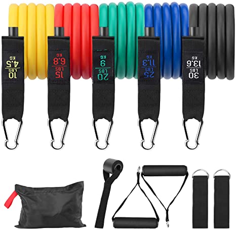 Resistance Bands Set,5 Piece Exercise Bands with Door Anchor,Handles,Waterproof Carry Bag,Legs Ankle Straps for Resistance Training, Physical Therapy, Home Workouts, Yoga, Pilates