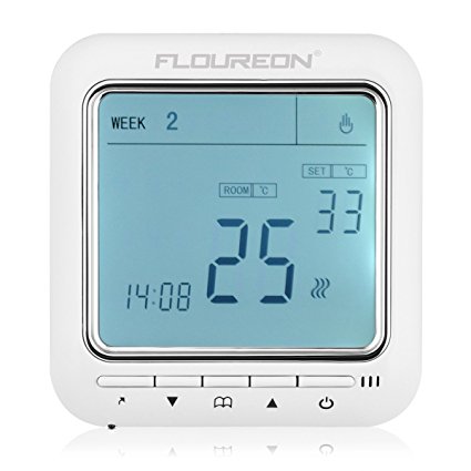 FLOUREON Heating Thermostat LCD Digital Display Backlight Daily 6 Stages Weekly 5 2/6 1/7 Programmable Electric Floor Heating Thermostat Underfloor Temperature Controller(Green)