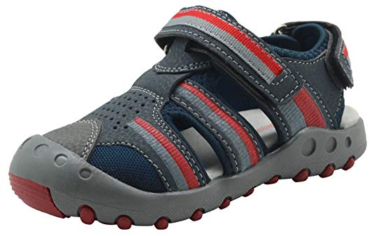 Apakowa Kid's Boy's Summer Outdoor Athletic Double Strap Closed-Toe Beach Sandals Sport (Toddler/Little Kid)