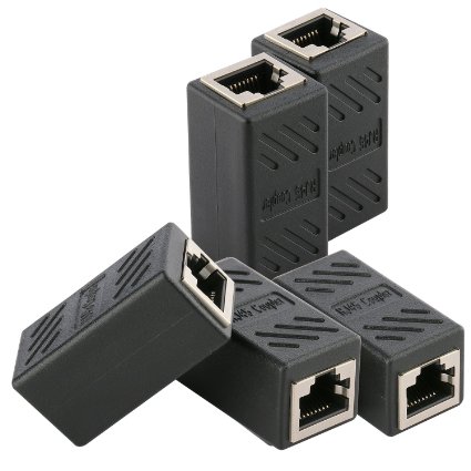 Jadaol® Ethernet Cable In-line Shielded RJ45 Coupler, Female to Female - 5 Pack Black