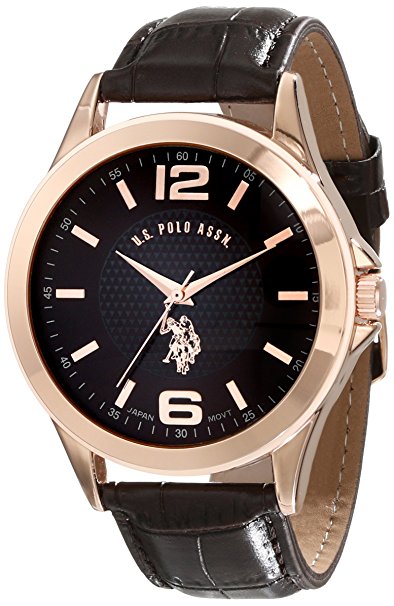 U.S. Polo Assn. Classic Men's USC50201 Rose Gold-Tone Watch with Brown Faux-Leather Band