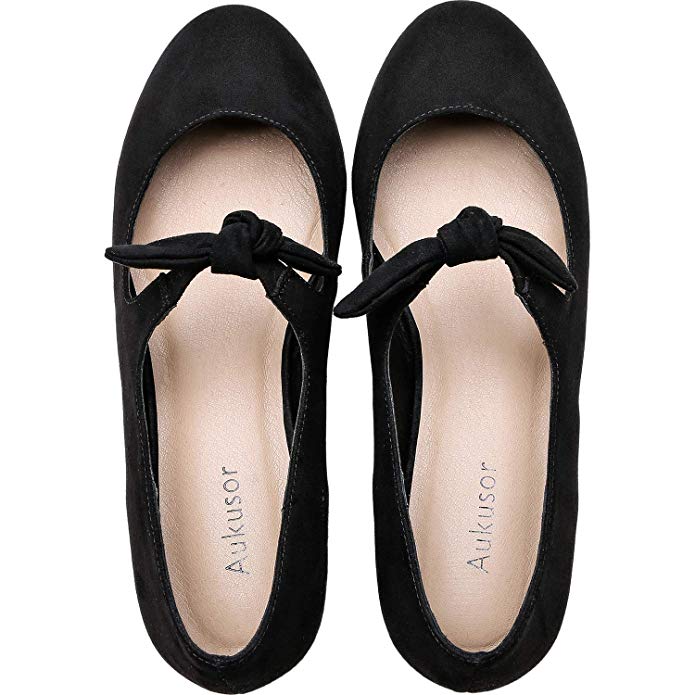 Women's Wide Width Flat Shoes - Comfortable Classic Pointy Toe Slip On Bow Elastic Band Ballet Flat. Black