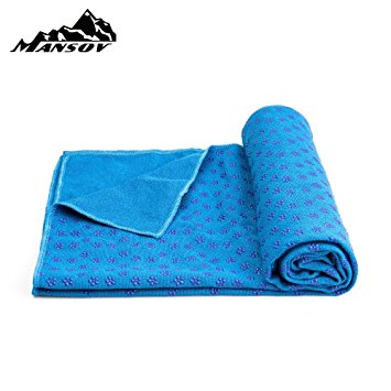 Mansov Yoga Mat Towel 72”×24”Long Perfect Size Super Premium Sweat Absorbent Bikram Hot Yoga Towels Ideal for Hot Yoga, Fitness, Exercise With Carrying Mesh Bag Machine Washable
