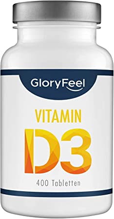 GloryFeel® Vitamin D3 1000 IU Supplement - 400 Tablets High Dose (1 Year Supply) - Supports Bones, Teeth, Muscles and Immune System* - Laboratory Tested and Made in Germany Without additives