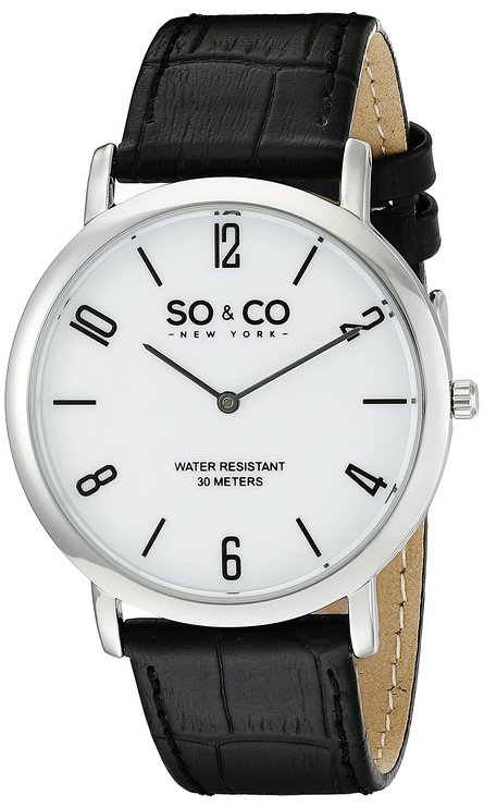 SO&CO New York Men's 5043.1 Madison Quartz Black Leather Strap Watch