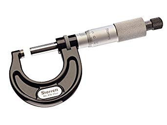 Starrett 436.1XRL-1 Outside Micrometer, Ratchet Stop, Lock Nut, Carbide Faces, 0-1" Range, 0.001" Graduation