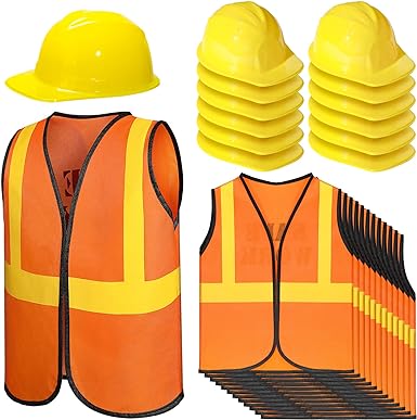 SATINIOR 24 Pieces Construction Worker Costume Kids Construction Role Play Set Including Construction Vest and Hat Construction Birthday Party Costume Supplies for Kids Dress Construction Party