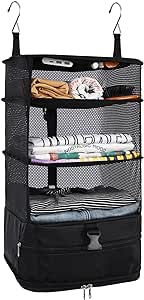 Surblue Hanging Closet Storage Bag Collapsible 3-Shelf Washable Oxford Fabric with 2 Hooks (L 11.41 * 11.41 * 19.68in, Black)