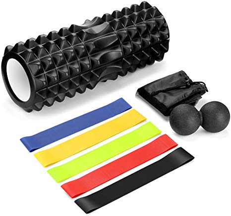 Odoland 18" Large Size Foam Roller 5 Piece Set with Lightweight Muscle Roller Stick and 2 Massage Balls, High Density for Physical Therapy, Deep Tissue Trigger, Pain Relief, Myofascial Release