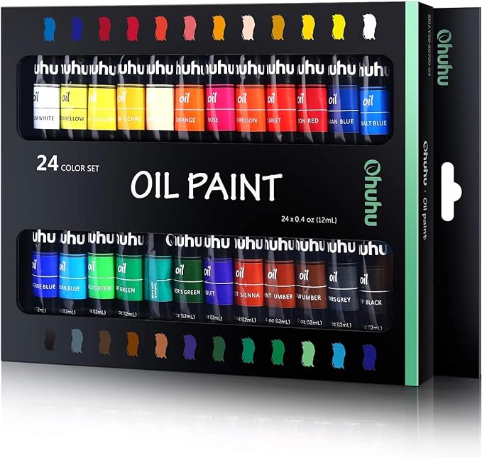 Oil Paint Set, Ohuhu 24 Color Oil-Based Artists Paints Oil Painting Set, 12ml x 24 Tubes, For Kids Art Class, Beginner, Students, Gift for Kids Christsmas DIY Art Gift