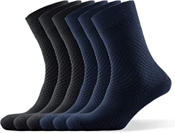 6 Pairs Bamboo Mens Socks, Moisture Wicking mens Dress Socks, Soft Breathable Bamboo Socks for Men, Navy/ Gray/ Black Socks