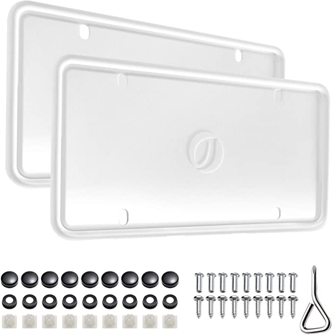 Ohuhu Silicone License Plate Frame 2-Pack with Mounting Accessories White, Rattle-Proof, Weather-Proof, Wont Block Letters/Stickers