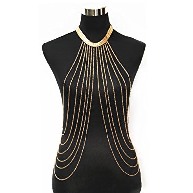JoJo & Lin Gold Tone Body Chain Adjustable Harness with Fine Chain Multirow Necklace