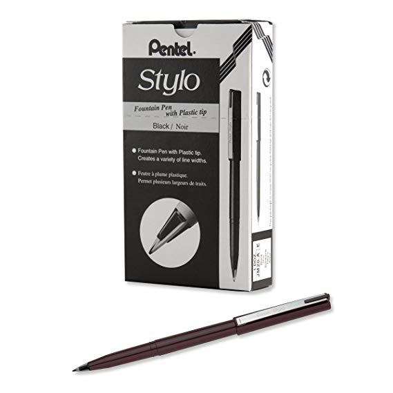 Pentel Arts Stylo Sketch Pen, Black, Box of 12 (JM20-AE)