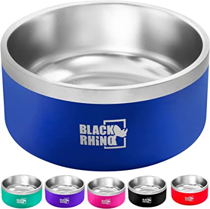 Black Rhino The Dura-Bowl Double Insulated Stainless Steel Food & Water Dog Bowls for Small, Medium, Large Dogs | Non Slip |