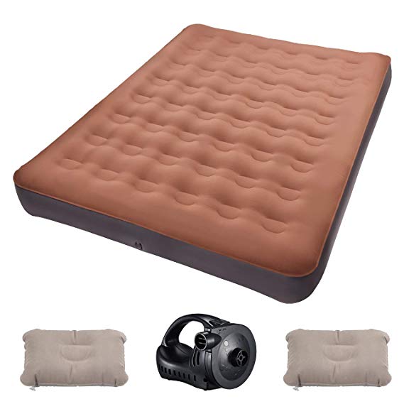 TOPELEK Camping Air Mattress, Queen Size Outdoor Air Mattress Portable Rechargeable Pump, 2 Pillows-Outdoor Camping Travel, Guest Bed Tent Mattress