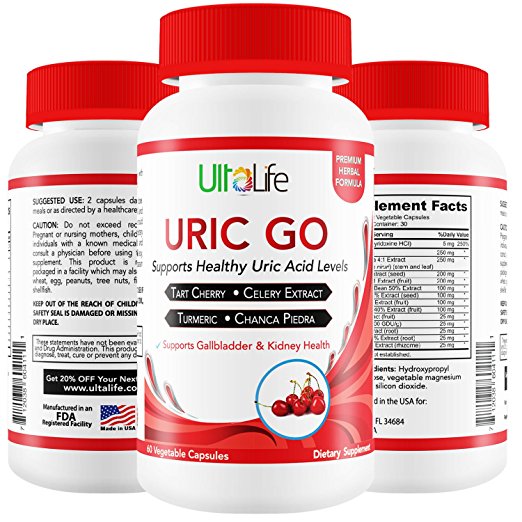 URIC GO! #1 Uric Acid Lowering Formula by UltaLife - End Gout Attacks & Excruciating Pain w/ Tart Cherry, Celery Seed Extract, Turmeric & Chanca Piedra To Fight Against Gout Pain, Swelling & Flare-Ups
