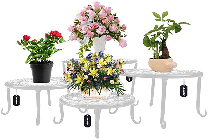 Metal Plants Stand Flowerpot Holder Iron Art Pot Holder, AISHN Flower Pot Supporting Indoor Outdoor Garden Pack of 4pcs with Different Size (White)