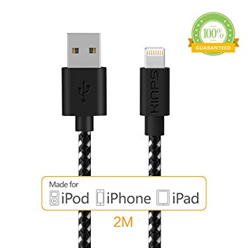 Kinps Lightning Cable MFI Certified 6.6ft/2m USB to Lightning Cable Iphone Charge Cable for iPhone 5 / 5s / 5c / 6 / 6 Plus / 6s / 6s Plus, iPod 7, iPad mini / mini 2/ mini 3, iPad Air / iPad Air 2