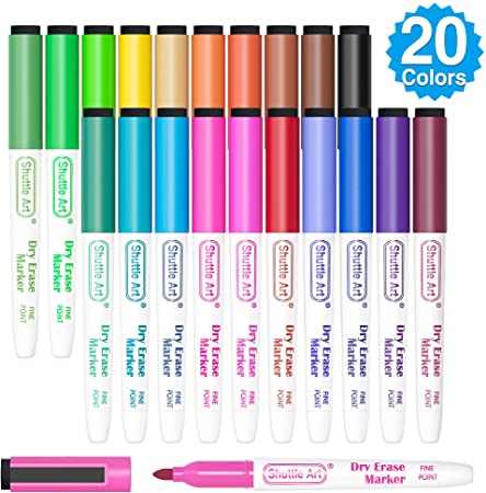 Dry Erase Markers, Shuttle Art 20 Colors Magnetic Whiteboard Markers with Erase, Fine Point Dry Erase Markers Perfect for Writing on Dry-Erase Whiteboard Mirror Glass for School Office Home