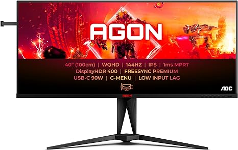 AOC AGON AG405UXC - 40 Inch QHD Gaming Monitor, 144Hz, 1ms, 21:9, HDR400, Height Adjust, FreeSync, Gsync, PbP mode, USB-C 90w PD (3440 x 1440 144Hz, HDR400 HDMI 2.0 / DP 1.4 / USB-C / USB 3.2)