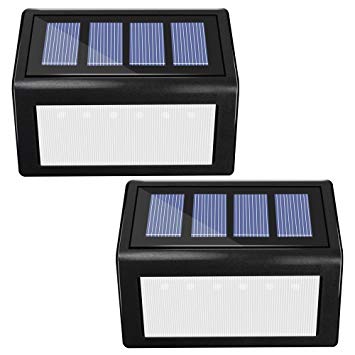 2 Pack Outdoor Solar Lights, ANDEFINE 6 LED Solar Pathway Lights Waterproof Security Lamps for Garden Back Door Step Stair (White Light)