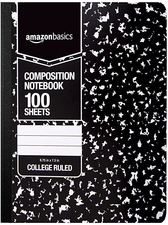 AmazonBasics College Ruled Composition Notebook, 100 Sheet, Marble Black, 4-Pack