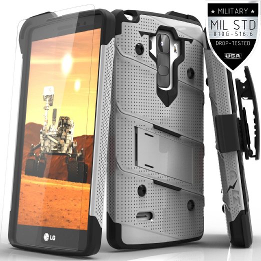 Zizo Bolt Cover For LG G Stylo LS770 Stylus H631 033mm 9H Tempered Glass Screen Protector Dual-Layered Military Grade Case Kickstand Holster Clip - GrayBlack
