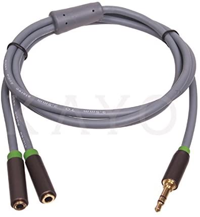 3.5mm Audio Splitter KAYO Cable 3.5mm Male to 2 Port 3.5mm Female -Compatible with iPhone, Samsung, LG Smartphones, Tablets, MP3 Players, Bluetooth Speakers,with Mic Function,Gray Color (6FT -1PK)