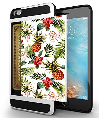 iPhone 6S / 6 Credit Card ID Holder Wallet Case Cover Dual Slim Shock-Resistant Hybrid Armor Case - Holds 2 Cards & Cash By Corpcase. Designer ID CARD Slider Pattern Tropical Summer Pineapple Floral
