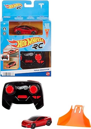 Hot Wheels RC Tesla Roadster in 1:64 Scale, Remote-Control Toy Car with Controller & Track Adapter, Works On & Off Track