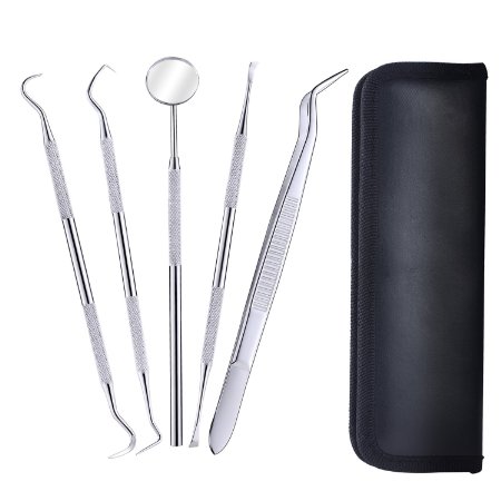 SUPRENT 5 in 1 Professional Stainless Steel Dental Tools Kit to Remove Plaque, Dental Cleaning, for Professional and Home Use, Human and Pets