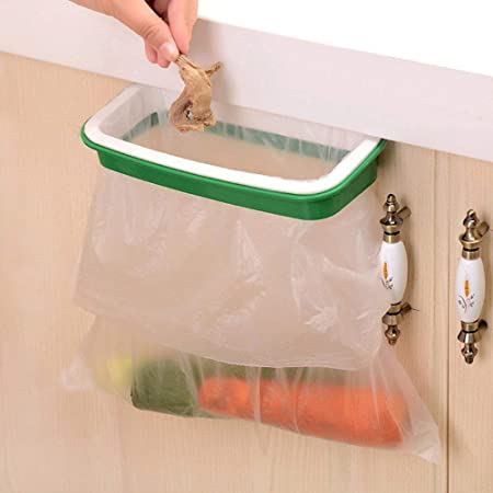 Lunies Hanging Trash Garbage Bag Holder for Kitchen Cupboard Green and White by Lunies