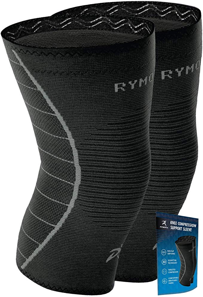 Rymora Knee Support Compression Sleeves for Men and Women (Pair) (Best choice of sizes: XS, S, M, L, XL, 2XL, 3XL)