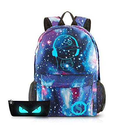 School Backpack Cool Luminous School Bag Unisex Galaxy Laptop Bag with Pencil Bag for Boys Girls Teens - Blue