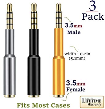 Josi Minea x3 Pcs 3.5mm Gold Audio Jack Extender Headphone Adapter with Gold Plated 4-Pole Connectors for Apple iPhone 6/6S/6 /5S/SE Samsung Galaxy S9/S8/S7/S6/S5 Most Smartphones & Tablets [ 3 Pack ]