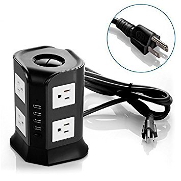 ISelector 8-AC Outlets Power Strip with 2.1A 4 USB Charging Ports and 6.5-Feet Cord (Black)