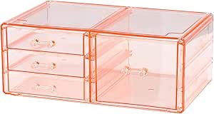 Cq acrylic Pink Acrylic 4 Drawer Stackable Storage Organizer for Vanity,Bathroom,Bedroom,Desk,Office