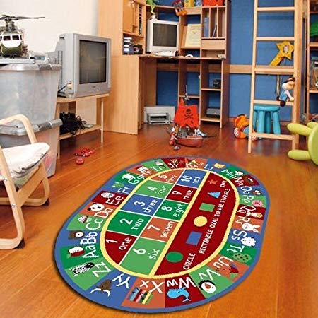 Furnish my Place 755 Shape 3x5 Kids ABC Alphabet Numbers Educational NonSkid Oval, 3'3"x5', Multicolor
