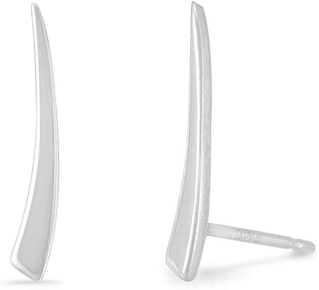 Boma Jewelry Sterling Silver Minimalist Long Curved Pointed Bar Ear Crawler Stud Earrings