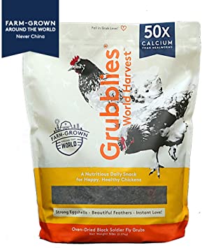 Grubblies World Harvest - New! - 50x More Calcium Than Mealworms, Non-GMO Grubs - a Daily Snack to Treat Your Chickens - 100% Natural and Oven-Dried Grubs for Happy, Healthy Hens