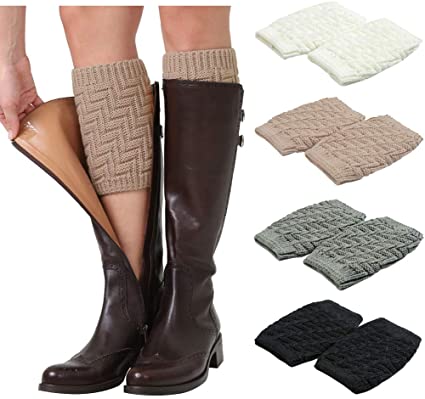 FAYBOX Short Women Crochet Boot Cuffs Winter Cable Knit Leg Warmers