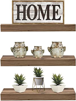 Sorbus Floating Shelf Set — Rustic Wood Hanging Rectangle Wall Shelves — Perfect for Home Décor, Trophy Display, Photo Frames, and More (3-Pack, Mahogany)