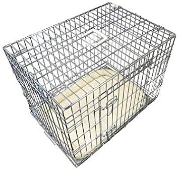 Ellie-Bo 30 inch Deluxe 2 Door Folding Dog Puppy Cage with Faux Sheepskin Bed in Silver