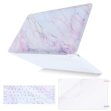 Mosiso Plastic Pattern Hard Case Shell with Keyboard Cover with Screen Protector for MacBook 12 Inch with Retina Display A1534 (Newest Version 2017/2016/2015), Pink Marble