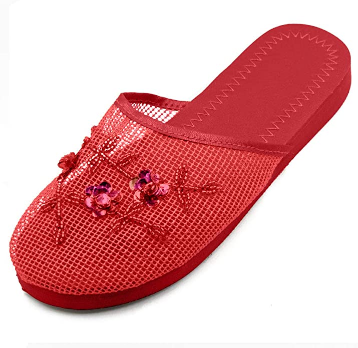 Cammie Women's Floral Beaded Mesh Chinese Slippers