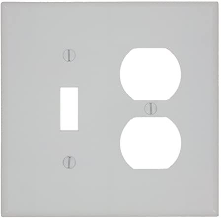 Leviton 80505-W 1-Toggle 1-Duplex Midway Size Wall Plate, 2 Gang, 4.875 In L X 4.94 In W 0.255 In T, 1 pack, White