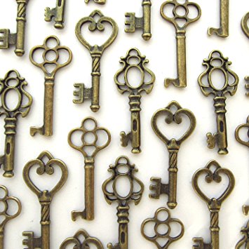 Salome Idea Skeleton Key Set in Antique Bronze (30 Keys) 3 Different Styles - Vintage Style Key Replicas (Bronze Color)