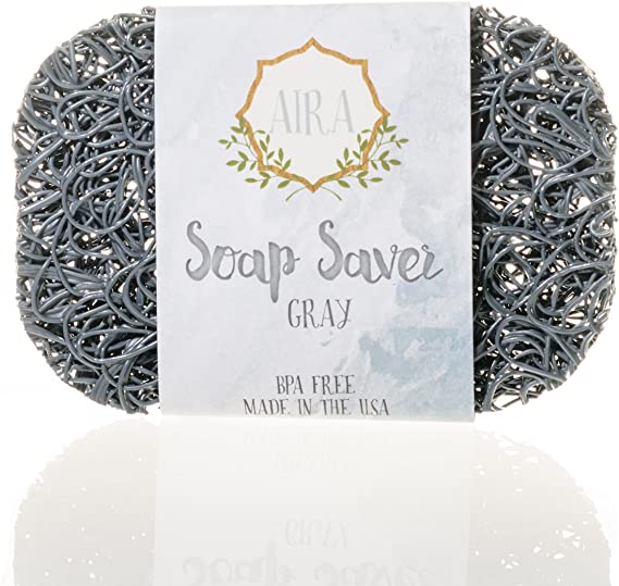 Aira Soap Saver - Soap Dish & Soap Holder Accessory - Reach Compliant & Plant Based BPA Free Shower & Bath Soap Holder - Drains Water, Circulates Air, Extends Soap Life 1 Pack Gray